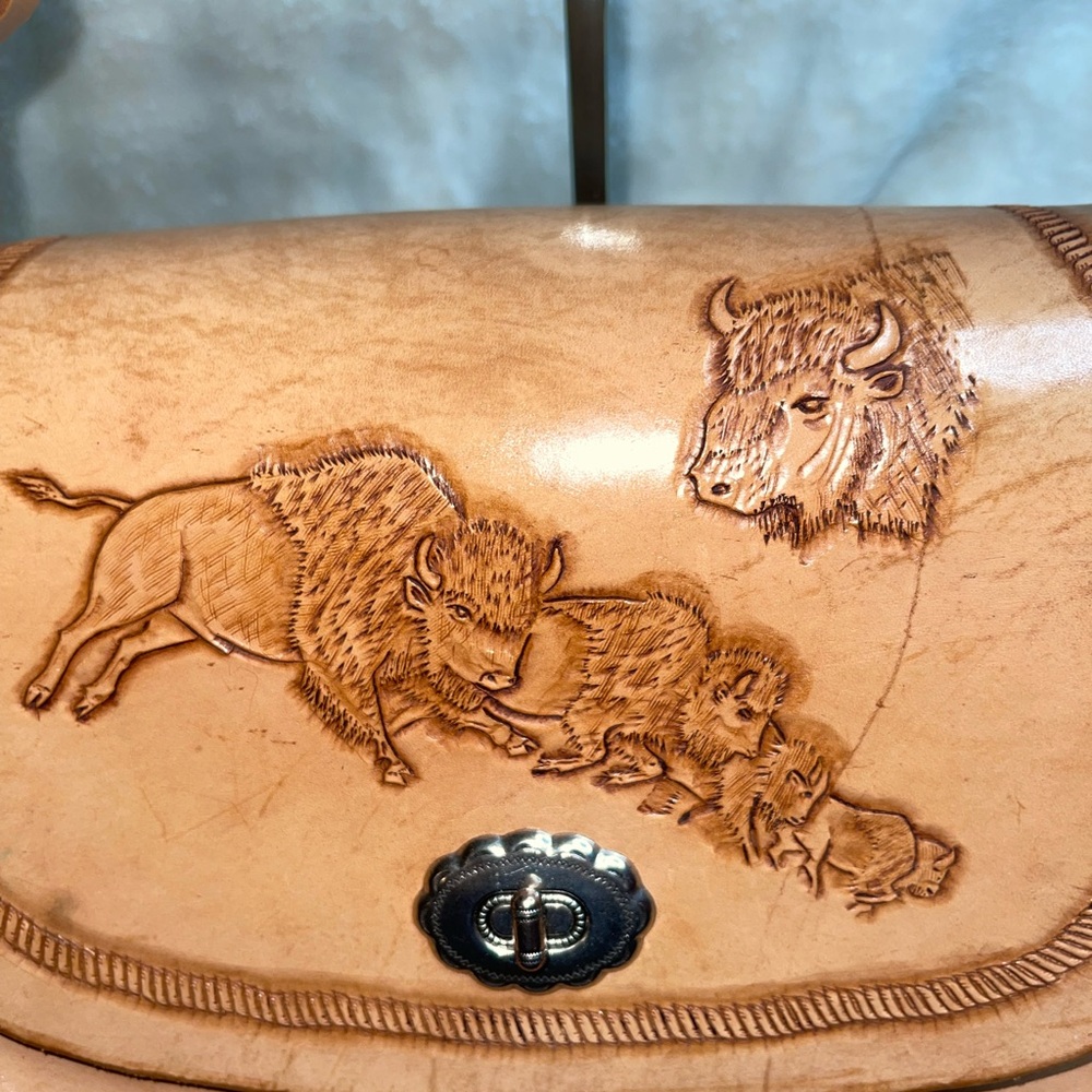 Handmade Tan Tooled Leather Women Bag with Western Design NWOT - Picture 3 of 5